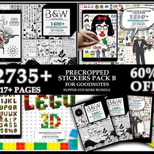 2735 Pre-cropped Digital Planner Stickers Super Bundle Set B 3 Digital Set Goodnotes Planner Digital Journal Stickers image 1