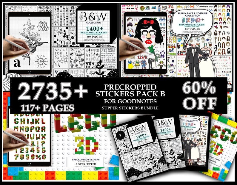 2735 Pre-cropped Digital Planner Stickers Super Bundle Set B 3 Digital Set Goodnotes Planner Digital Journal Stickers image 1