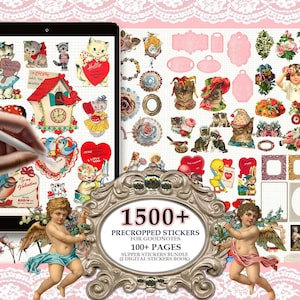 1500+  Vintage Pre-cropped Digital Planner Stickers Super Bundle | 2 Digital  Book | |Goodnotes Planner Digital  Journal Stickers |