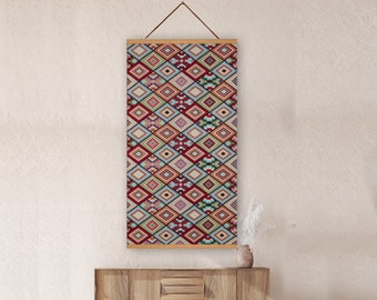 Tapestry - mural - woven / NO PRINT in ethno style; Aztec pattern - format freely selectable; handmade with removable frame.