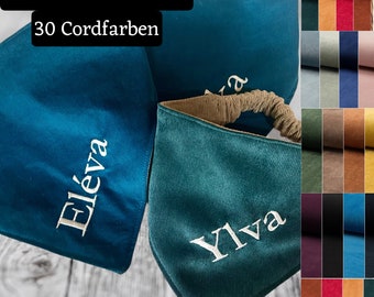 Hochwertiges Cord  Hundehalstuch - mit Gummizug- aus Cord , GESTICKT- 8 Größen, personalisiert bestickt,  auch zweifarbiges Hundehalstuch.