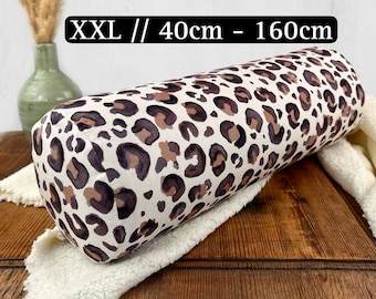 High-quality leopard neck roll available up to 1.60 m, 100% cotton also available in desired dimensions. Neck roll cover or with inner pillow