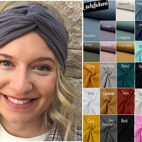Headband - over 25 colors/patterns - made of soft muslin with elastic, perfect fit