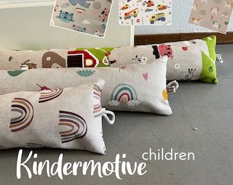 KINDERZIMMER Zugluftstopper- viele Farbe & Größen - sehr Hochwertige Stoffe mit Kinder Motiv Zugluftschlange bzw. Rolle für Fenster undTüren