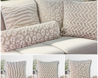 High-quality cushions in cream tones (ecru-beige) with fleece elements in animal design, many sizes, unusual couch cushions, handmade