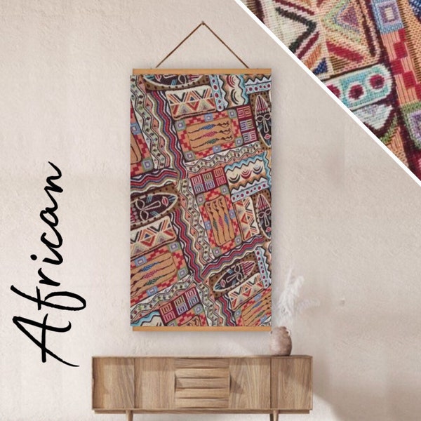 African-Wandteppich - Wandbild - gewebt / KEIN DRUCK im Ethno Style; Azteken mustern - Format frei wählbar; handgefertigt mit Wechselrahmen.