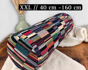 Designer neck roll available up to 1.60 m, robust woven fabric, also available in desired dimensions. Cover for neck rolls or with inner pillow.