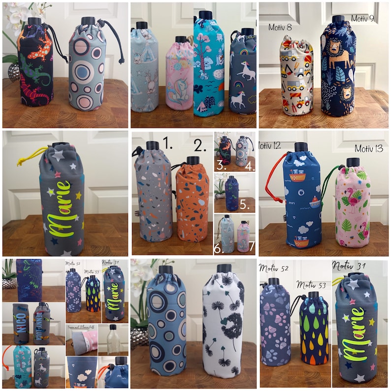 Trinkflaschen Hüllen mit Namen Personalisiert Kindermotive, wasserdicht und gepolstert, viele Größen u,Marken. Emil 0,7 Liter 0,5 Liter Bild 10
