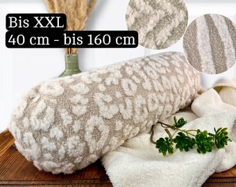 Beige-ecru neck roll in boho animal fleece - up to 1.60 m woven fabric, also desired dimensions. Neck roll cover/or inner pillow