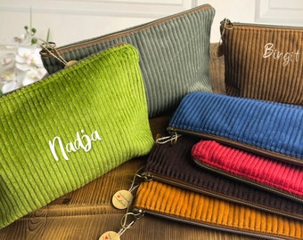 Cord cosmetic bag many COLORS personalized (embroidered). High-quality corduroy bag for make-up and bits and bobs :-)