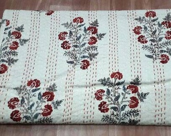 Buta floral print Indian handmade Kantha bedspread Kantha throw bedcover home decor Queen size quilt