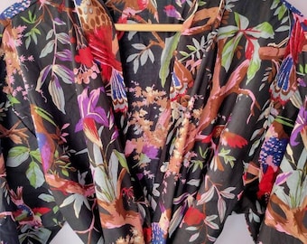 Black Floral Kimono Robe Night Costume Delivery Gown Sweam Wear Kimono Cardigan Japanese kimono Delivery Gown Cotton Robe Kimono