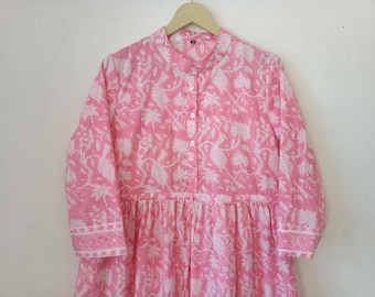 Block Print Cotton Dress, Boho Summer Pocket Dress