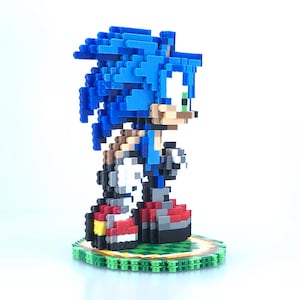 Sonic 3D Figure - Sonic the Hedgehog Sculpture - Perler Bead - Bead Sprite - Pixel Art - Genesis - Video Game Lover Gift for Sonic Fan