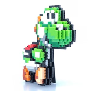 Yoshi Figure - 3D Perler Beads - Super Mario World Yoshis Island Inspired - Bead Sprite - 3D Pixel Art - Mario Figure - Yoshis Story