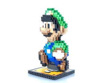 Luigi Figure - 3D Perler Beads - Super Mario World Inspired - 3D Pixel Art - Bead Sprite - SNES - Mario Figure - Mario Party - Mario Kart