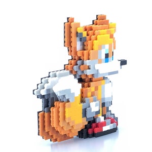 Tails 3D Figure - Sonic the Hedgehog Inspired - Perler Bead - Video Game - Pixel Art - Bead Sprite - Fox