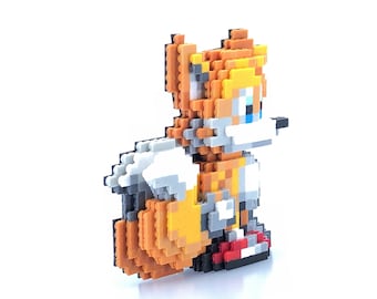 Tails 3D Figure - Sonic the Hedgehog Inspired - Perler Bead - Video Game - Pixel Art - Bead Sprite - Fox