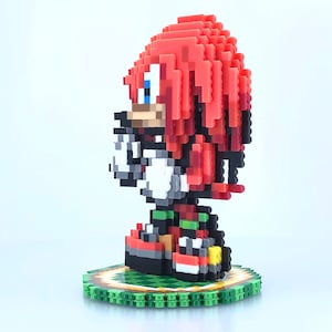 Knuckles 3D Figure - Sonic the Hedgehog Inspired - Sculpture - Perler Bead - Bead Sprite - Pixel Art - Genesis - Video Game