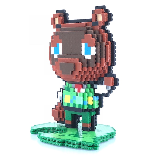 Tom Nook 3D Figure with Leaf Base - Animal Crossing Inspired - Pixel Art - Perler Bead - Bead Sprite - Switch - Video Game - Tanuki