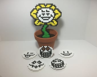 Flowey 3D Potted Plant with 6 faces - Undertale Deltarune Inspired - Perler Bead Sprite Pixel Art - Video Game Lover Gift for Undertale Fan