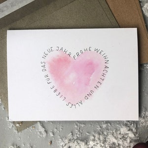 Weihnachtskarte - Frohe Weihnachten und alles Liebe für das neue Jahr - Klappkarte mit Umschlag zu Weihnachten - Grüße mit Herz und Umschlag