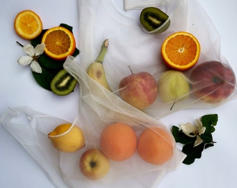 Reusable Produce Bags, Waste free net bag, Lightweight eco-friendly mesh vegetable bag for packaging groceries, Tulle bag, Transparent bag.