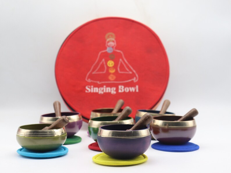 Tibetan Singing Bowls Set of 7 Seven Colorful Singing Bowls Etsy