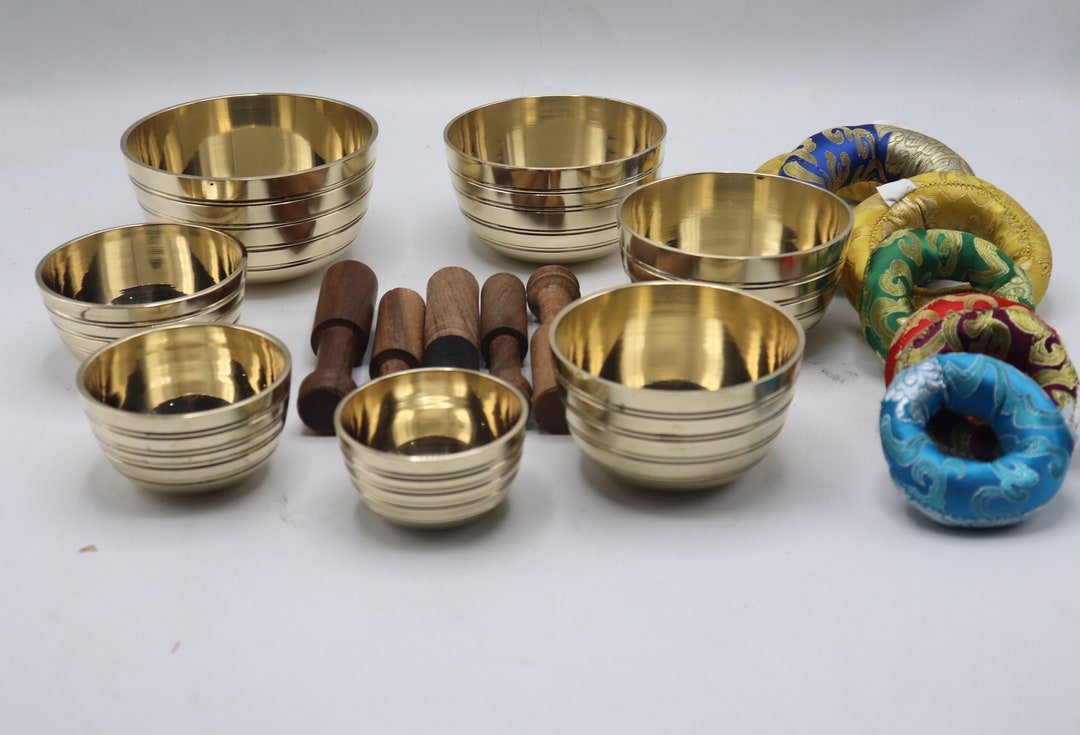 Singing Bowl Set of Seven, Tibetan Bowls Handmade in Nepal - Deep ...