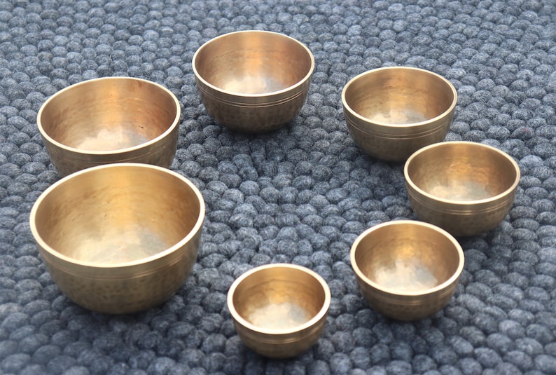 anxiety relief Tibetan singing bowls,health and wellness Stunning set of 7 singing bowls Handmade in Nepal peace and harmony meditation.
