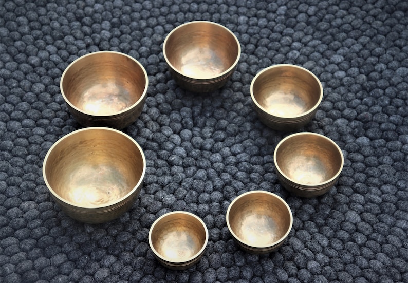 anxiety relief Tibetan singing bowls,health and wellness Stunning set of 7 singing bowls Handmade in Nepal peace and harmony meditation.