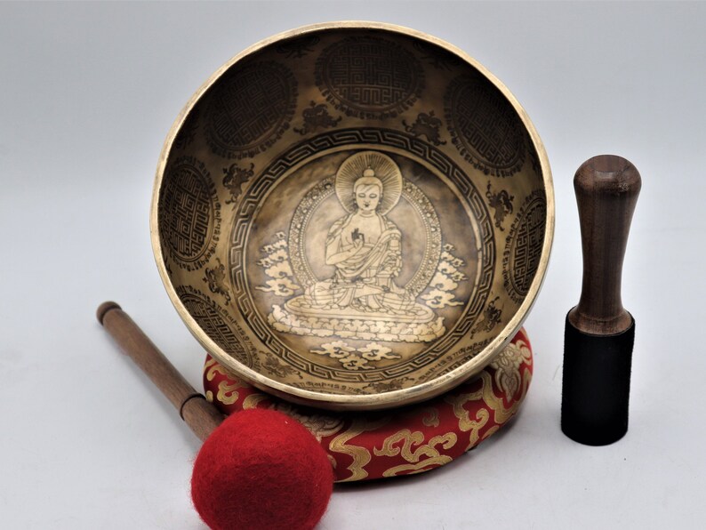 Tibetan singing bowl handmade in Nepal healing sound therapy yoga bowl for meditation Gorgeous 11 inch Lord Buddha engraved singing bowl