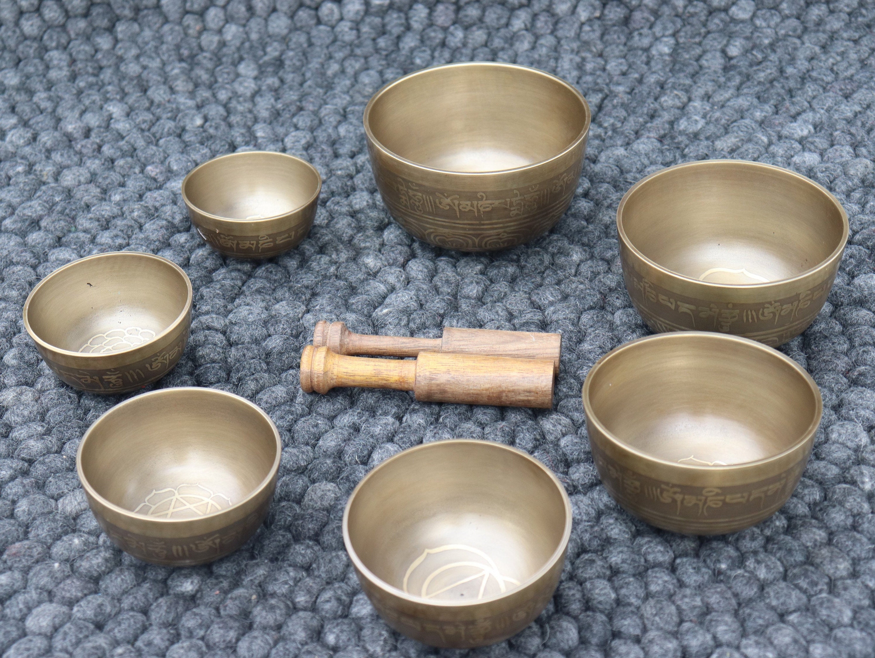 Stunning Set of 7 Mantra Etched Singing Bowl Handmade Tibetan | Etsy
