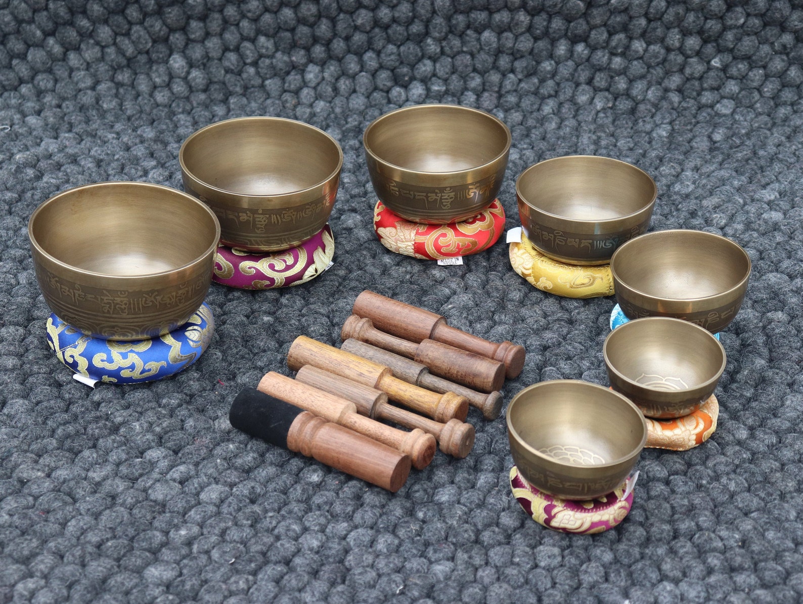 Stunning Set of 7 Mantra Etched Singing Bowl Handmade Tibetan | Etsy
