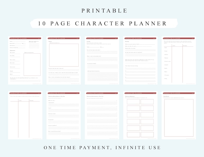 Printable 10 Page Character Planner A4 PDF Download Etsy