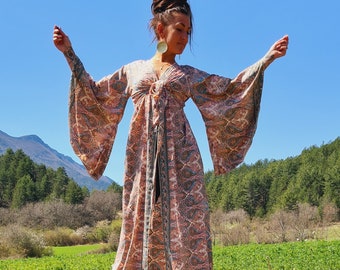 Kimono soie femme, Robe Boho,  Vêtement de Festival, Robe de Cérèmonie, Robe de déesse soie, Robe longue femme bohème