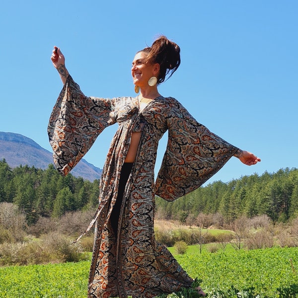 Kimono femme soie - Robe longue bohème - Robe longue été -  Kimono Hippie Chic - Bohemian dress