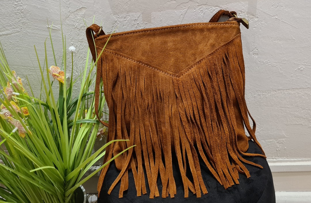 Suede Shoulder Bag With Fringe Boho Chic Bag Hippie Bag Etsy