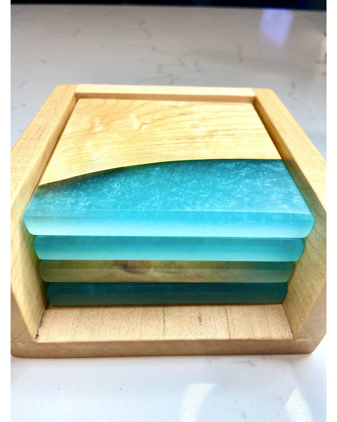 Wood and Resin Coaster Set Wood and Epoxy Coasters Set of 4 Etsy