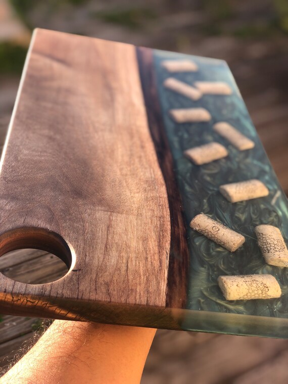 Wine Cork Walnut and Resin Charcuterie Board Serving Board Etsy