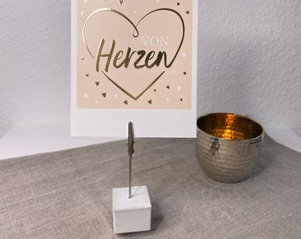 Square concrete photo holder, holder for name tags, place cards, notes, postcards, table decoration for wedding