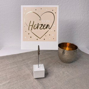 Quadratischer Fotohalter aus Beton, Halter für Namensschilder, Platzkarten, Zettel, Postkarten, Tischdekoration für Hochzeit