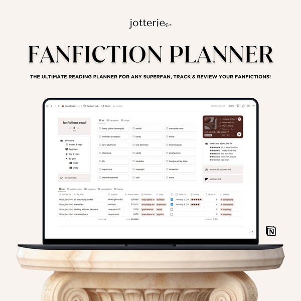 Modèle de planificateur de fanfiction pour Notion | Modèle de lecteur de notions | Modèle de fanfic | Modèle modifiable Notion | Agenda numérique | Fiction