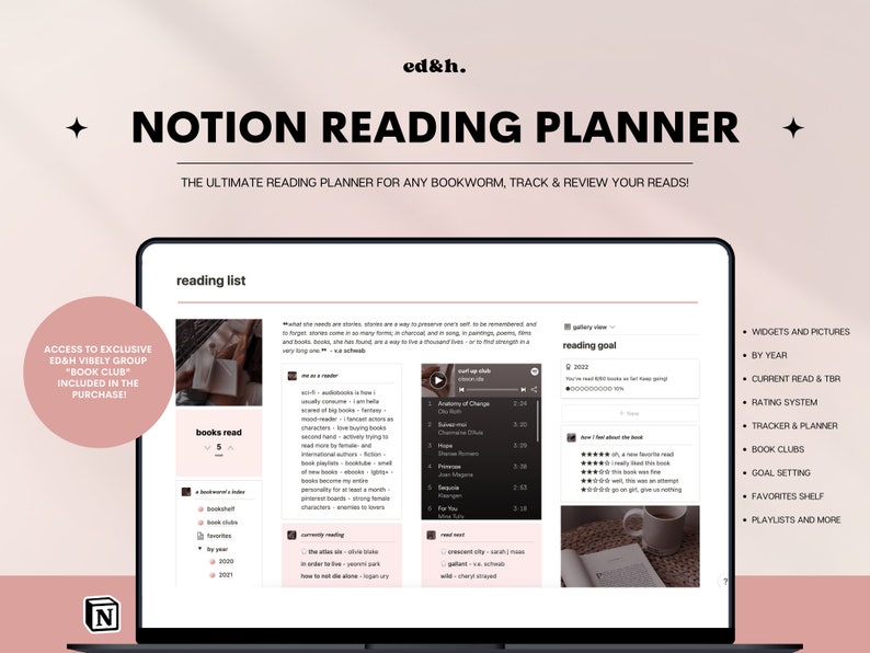 Reading Planner Template for Notion | Notion Reader Templates | Notion Template | Notion Editable Template | Digital Planner | Organizing 