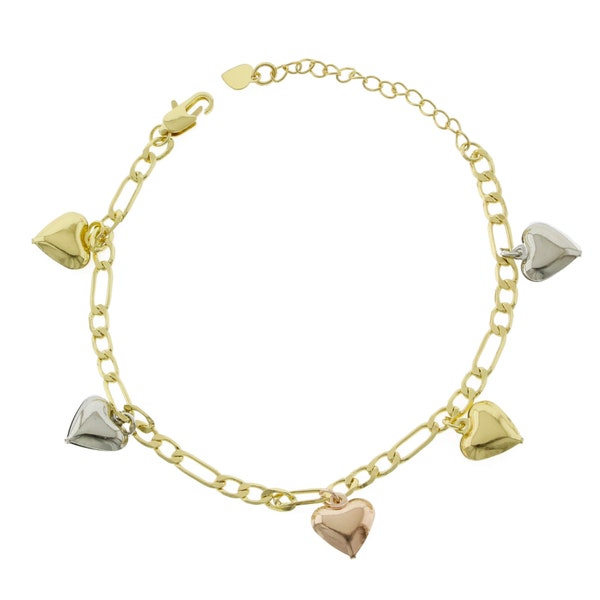 14k Gold filled Figaro  Tri color heart anklet for women with extension