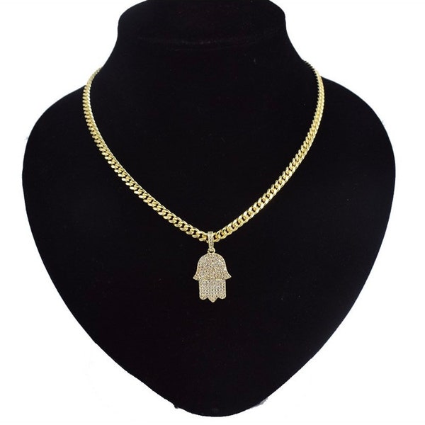 14k gold filled maimi cuban chain with "hamsa" pendant 24" chain set