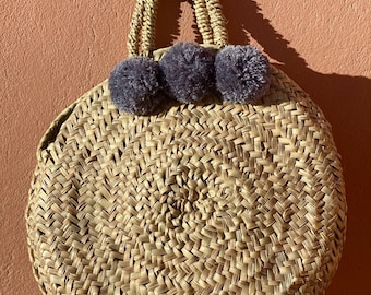 Moroccan Straw Handbag with Pompom