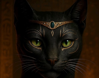 Bastet Egyptian Goddess Cat Art Print Dark Feline Deity in