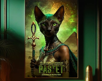 Bastet Digital Poster - Ancient Egyptian Cat Goddess Artwork