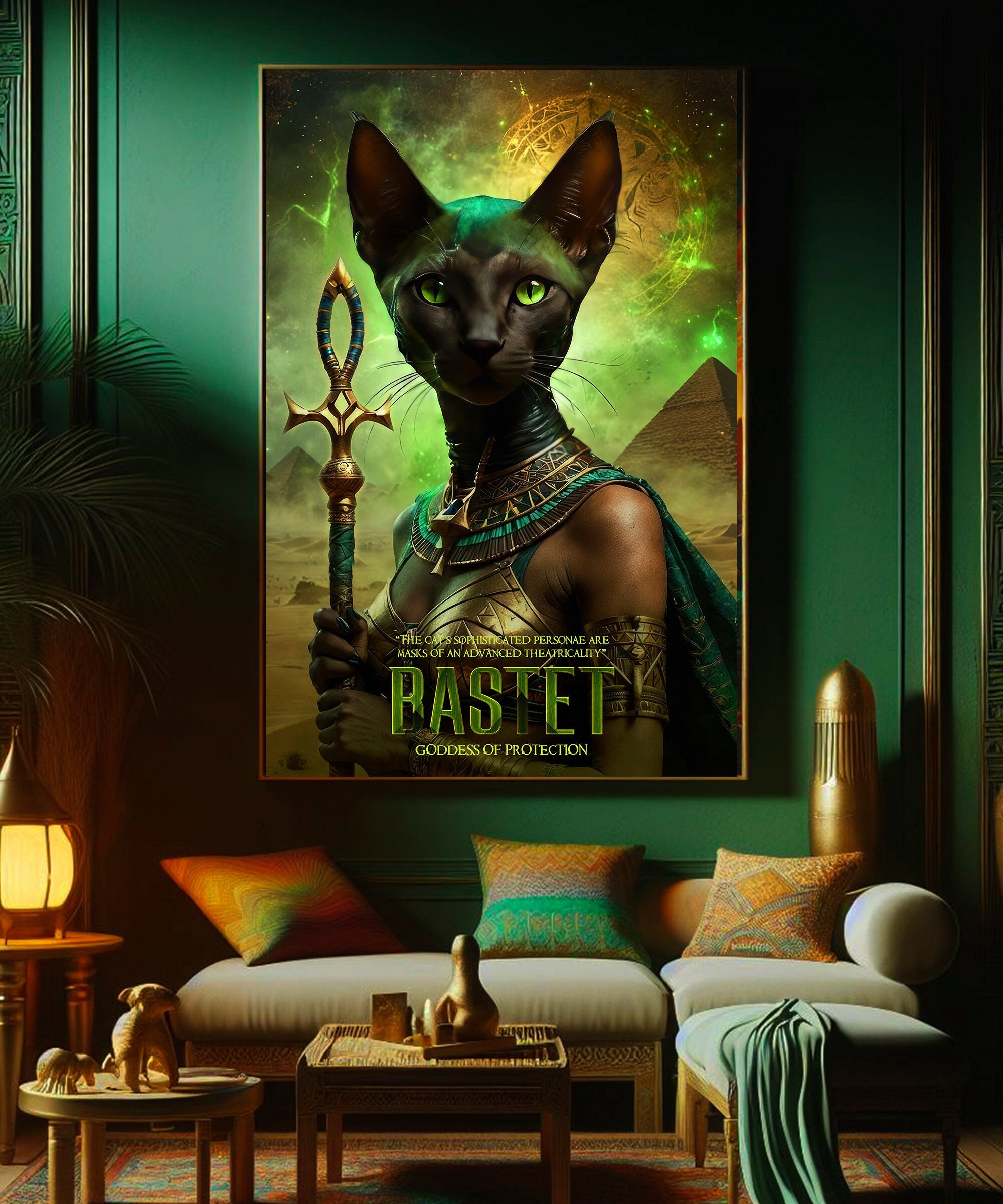 エジプト ビンテージポスター 猫 Bastet Cat by M. Azmy Bast Bastet Egyptian Cat Goddess Print Feline Mythology Sun